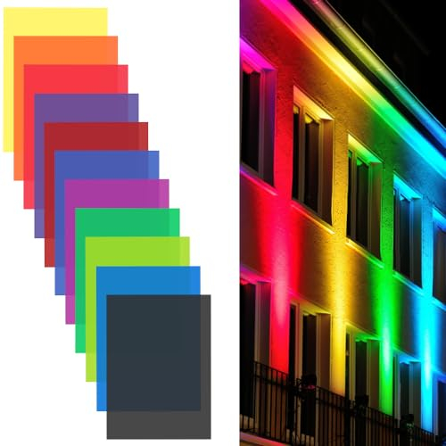 XAVSWRDE 11 Farben 22 Stück Scheinwerfer Farbfolie Gel Farbkorrektur Folie Farbfolie Farbfilter Folie Farbfilm Folie Hitzebeständige Farbfolie für Foto Studio Strobe Blitz LED Licht Lampe 29,7 x 21cm
