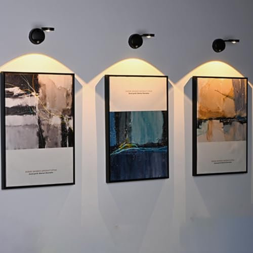 Wireless Picture Light Battery Operated, 2200mAH Rechargeable Painting Light With Motion Sensor and Rotatable Tube, Art Display for Picture (Black, 3 Pcs)