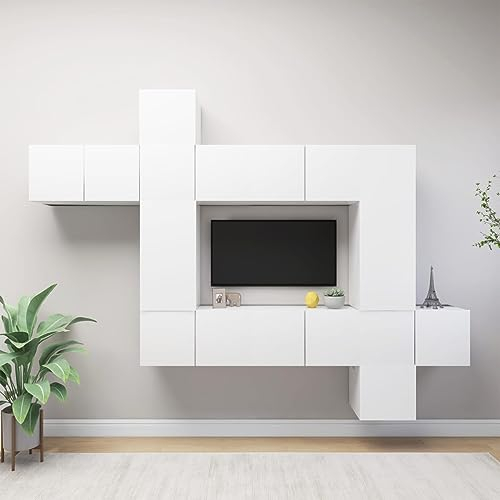 AJJHUUKI Home Outdoor Others10-teiliges TV-Schrank-Set, weiß, Holzwerkstoff