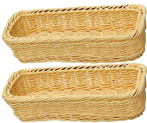 ABOOFAN Panier à Couverts en Osier - 2 Pièces Paniers Rectangulaires Tissés Bacs Boîte de Rangement Tissée Fourchettes Couteaux Cuillères Organisateur Porte-Ustensiles pour Comptoir Salle