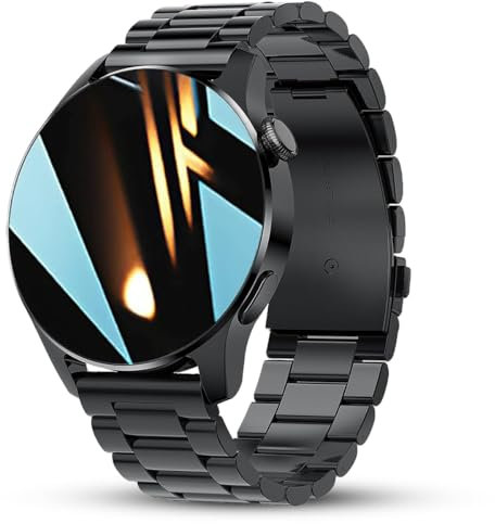 LOYEWAIER Moderne Smart Uhren 1.30'' HD Bildschirm Anruf/Nachricht Erinnerung Bluetooth Uhr Mann Outdoor Sport Aktivität Fitness Tracker Männer Schwarz Edelstahl Smartwatch für Android IOS