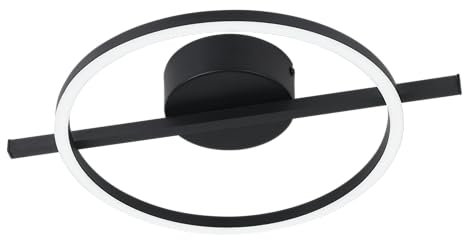 Eglo Amandolo Plafoniera LED, lampada da soffitto ad anello dimmerabile con telecomando, plafoniera geometrica in metallo nero, colore luce bianca caldo-bianca fredda, retroilluminazione RGB