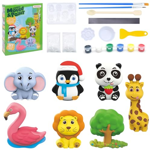 JJQHYC Kit de yeso y pintura con molde, Animales 3D, moldeo y pintura, kits de ocio creativo, actividad manual, bricolaje, pintura de bricolaje, regalo de cumpleaños, Navidad (Animales)