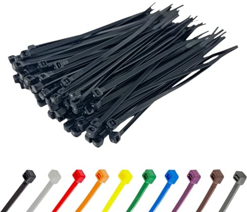 Black Cable Ties (100 Pack - 200mm x 4.8mm) Nylon Zip Ties Plastic Tie Wraps for Office Cable Tidy Garden DIY