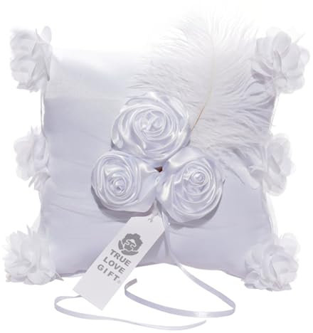 Pmnzdy Ehering Ring Kissen 20x20cm Spitze Floral Strass Perle Satinband Bowknot Ehering-Kissen Ringhalter Wedding Ring Pillow Hochzeitsringkissen Ringbox Für Hochzeit Verlobungsfeier Party Weiß 4#