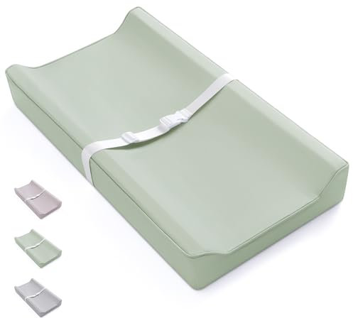 Blissful Diary Wickelunterlage aus veganem Leder mit wasserdichtem und abwischbarem PU-Bezug, Standardgröße, gemütliche Baby-Wickeltischunterlagen für Kommoden/Tische, Hellgrün