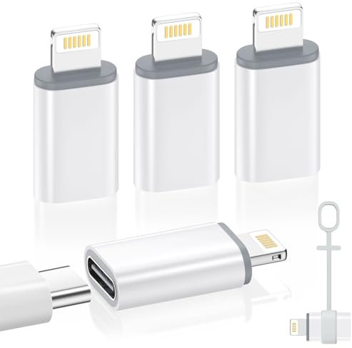 MoKo 4PZS Adaptador USB C a Lightning, No para Audio/OTG, Adaptador Lightning Macho a USB C Hembra para iPhone Serie 14/13/12/11/X, Soporta Carga y Sincronización de Datos,con Lazo Anti-Pérdida,Blanco
