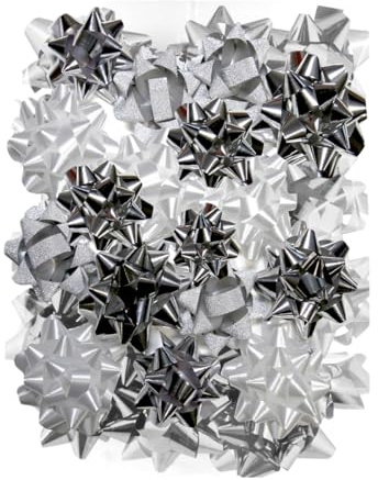 Eurowrap Winter Metallic Silver & White Ribbon Bows - Pack of 16