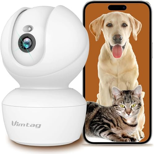 Vimtag Pet Cameras with App, Indoor Security Camera for Baby Cat Puppy, 360° Pan/Tilt Smart Tracking Cam, Night Vision, Motion/Sound Detection, 2-Way Talk, 1080P Puppy Camera Support Alexa