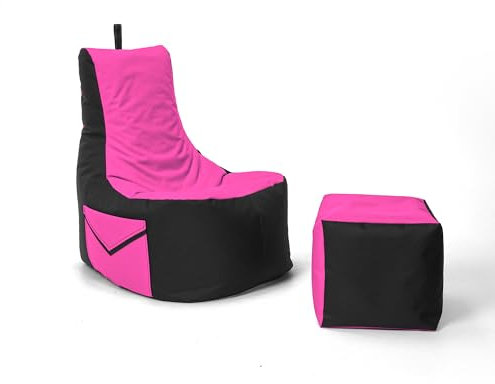 Nadimaideal Gaming Sitzsack XXL mit Hocker für Kinder, Teenager & Erwachsene | Indoor & Outdoor | Bodenkissen - Sessel - Beanbag bereits gefüllt | Füllung EPS Perlen (Pink, Zweifarbig)
