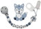 Attache tétine sucette personnalisée/prénom/bébé naissance cadeau, modèle loup gris silicone (Attache + Hochet + Porte Clés)