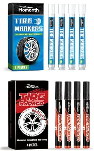 Carreneu 8 Stöcke Reifenstift Weiss Permanent Marker Wasserfester Stift Auto Reifenmarkierungsstift Permanent Marker Wasserfest Verblasst Nicht Antifouling für Auto-und Motorradreifen(Weiß + rot)