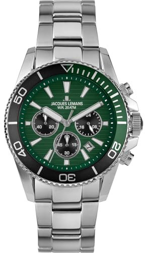 JACQUES LEMANS Herren-Taucheruhr Chronograph Edelstahl/Grün 1-2206I
