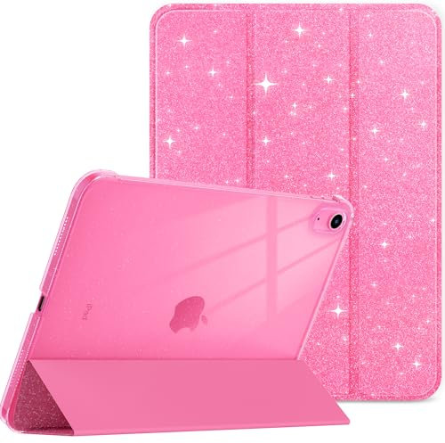 EasyAcc Coque pour iPad A16 11ème 2025 11 Pouces/iPad 10ème Génération 10,9 Pouces 2022, Ultra Fin Étui de Protection Translucide Mat avec Fonction réveil/Sommeil Automatique, Rose pailleté