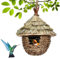 Nid d'oiseau naturel tissé à la main en et colibri, respectueux de l'environnement, protection contre les oiseaux en paille, sac de nidification respirant, nichoir rustique, idéal pour