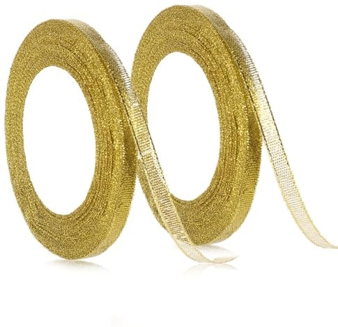 2 Rolle Geschenkband Satinband Gold Organza Geschenkbänder Antikgold | Ribbon Band Satinband Deko für Valentinstag Weihnachtstischdeko Taufe Geburtstag Deko Geschenkverpackung