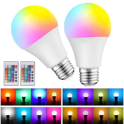 Inajoke 2 Pack 5W E27 Dimmable LED Colour Changing Bulbs with Remote Control Multi-Colour Edison Light Bulbs RGB Memory Function 16 Colours 6M Range for Home Mood Party Decorative Lighting