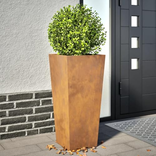 Pflanzkübel 2er Set, 35x35x75 cm, Wetterfester Stahl Rost-Optik, Metall Hochbeet für Garten Outdoor Pflanzen Gemüse Blumen