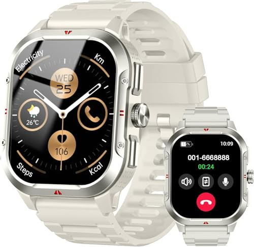 GPS Military Smart Watch for Men Women, 2.06HD Fitness Watch Answer/Make Call, Step Counter with Heart Rate/Sleep Monitor/100+ Sports Modes, Waterproof Activity Tracker for Android iOS, White
