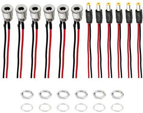 6 Pièces 18AWG 12V 5A Connecteur DC 5,5 x 2,1 mm, Câble Pigtail DC Mâle Femelle avec Prise Jack DC Écrous de Fixation, Adaptateur Caméra CCTV Ruban LED Audio Vidéosurveillance Bricolage Électronique