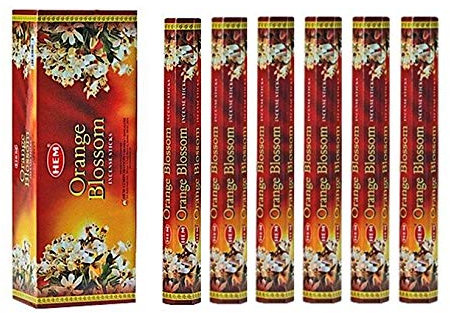 HEM Encens Orange Blossom - Boîte de 6 x 20 bâtonnets hexagonaux - Ourlet Encens roulés à la main en Inde
