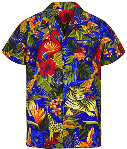 V.H.O. Funky Hawaii-Hemd, Herren, Kurzarm, Jungle, Türkis, M