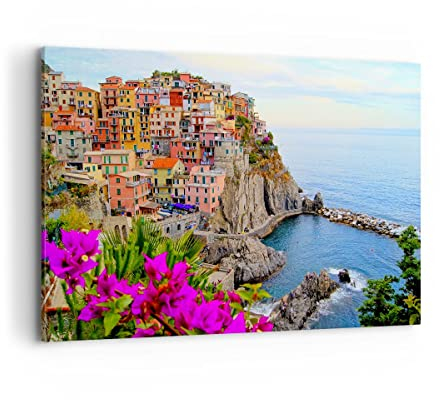 Wandbilder Dekoration Wohnzimmer Italien küste felsen landschaft Bilder auf Leinwand 120x80cm Leinwandbild Schlafzimmer Deko Wand Kunstdruck Art Groß XXL Wanddeko Bild Wall Decor Canvas AA120x80-2684
