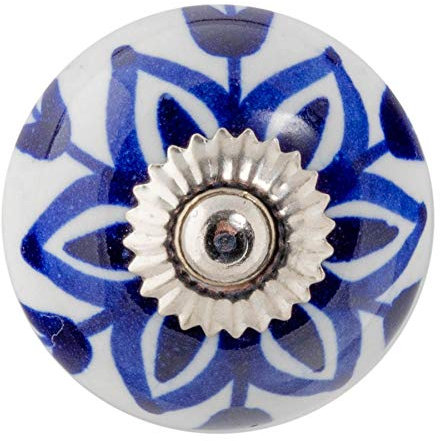 Nicola Spring Möbelknopf aus Keramik - Blumendesign - Dunkelblaue Blume