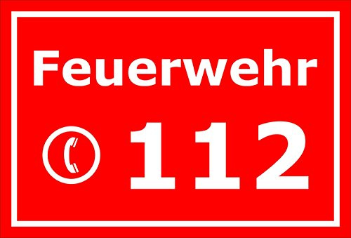 Melis-Folienwerkstatt Schild Feuerwehr 112 Notruf Telefon – 15x20cm, 30x20cm und 45x30cm – Bohrlöcher Aufkleber Hartschaum Aluverbund -S00122D