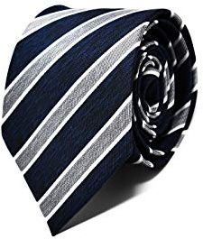 Sweet Leaf Hochwertige Gestreifte Blaue und Graue Krawatte für Herren - 100% Seide - Klassisch, Elegant und Modern - (Ideal für ein Geschenk, Männer zum Geburtstag, eine Hochzeit, bei der Arbeit...)