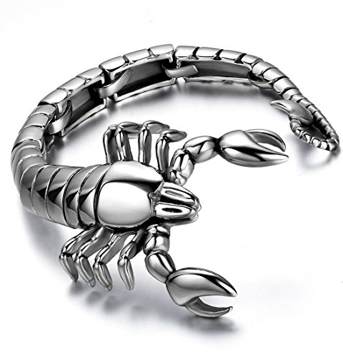 Cupimatch Skorpion Armband Edelstahl Herren: Gotik Große schwere Fahrradkette Biker Motorradkette Hochglanz Poliert Punk Rock Armreif 23cm Hip Hop Schmuck Geschenke für Freund Vater Sohn, silber
