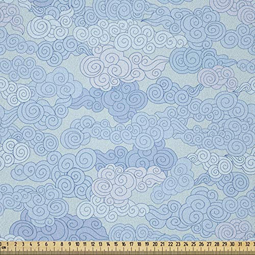 ABAKUHAUS Vintage Blue Stoff als Meterware, Bewölkter Himmel Chinese, Microfaser Stoff für Dekoratives Basteln, 1M (230x100cm), Hellblau