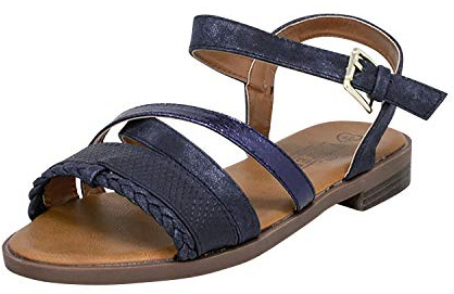 Fitters Footwear That Fits Damen Sandale Lara Lederimitat Sandale mit Schnallen und geflochtenen Riemchen Übergröße (EU,)