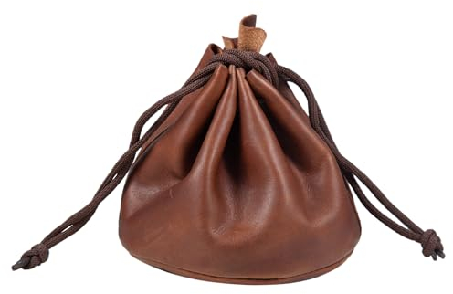 STILORD 'Mikkel' Bourse en Cuir avec Liens de Serrage Sac Etui Vintage Portefeuille Médiéval Porte-Monnaie Porte Clé Coin Purse Cuir Véritable, Couleur:Cognac Marron