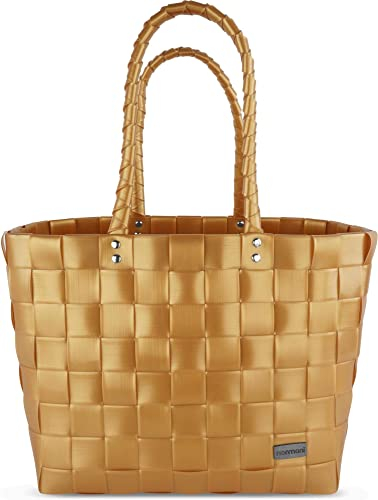 normani Flecht-/Einkaufskorb - inkl. eingenähter Innentasche für Schlüssel, Handy etc - großer Shopper mit 20 Liter Volumen Farbe Gold