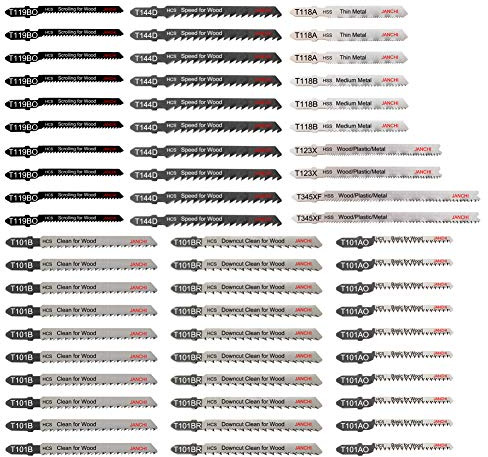 60pcs T Shank Jigsaw Blades Set with Storage Case, Contractor Assorted Jig Saw Blade Set Made with HCS/HSS for Wood Plastic and Metal Cutting, Fits Most Jig Saw Models