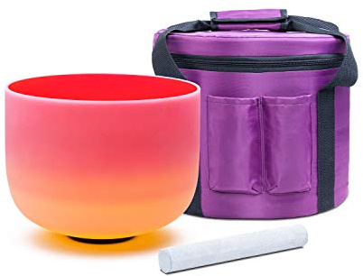 KVKA Rainbow C Note Wurzelchakra Klangschale Rot-Gelb gefrostet Quarzkristall 25,4 cm mit Tragetasche