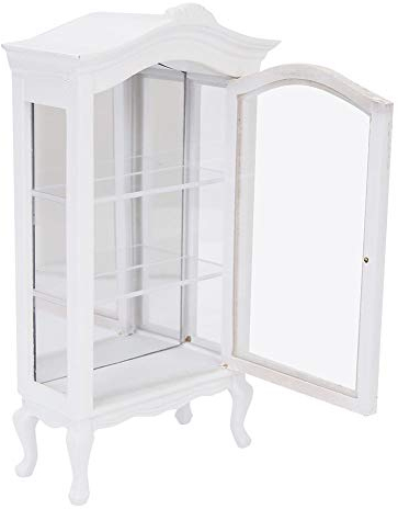 1/12 Puppenhaus Miniaturmöbel, Mini Weiß Holz DREI Schichten Transparentes Fenster Vitrine Regal
