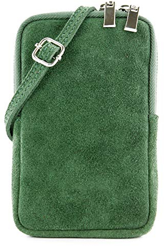 modamoda de T210 Damen Wildleder Rauleder Handytasche 6,7 Zoll Umhängetasche handmade in Italy, Farbe:Schwarzgrün