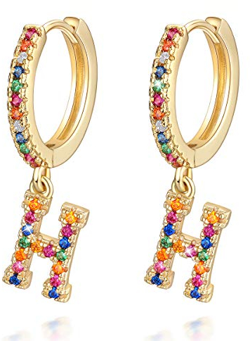 H Buchstaben Ohrringe Creolen Mädchen Frauen Kinder 14K Gold plattiertes Zirkonia Anfängliche baumelnde Klein Huggie Ohrringe Schmuck