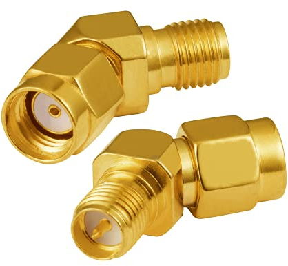 Vecys WiFi Adapter RP-SMA Stecker zu Buchse Adapter Winkel rechts 135 ° RF Adapter für Koaxialkabel PCI Karte WiFi Antenne Router Drahtloses WLAN Netzwerk 3G 4G (2 STK.)