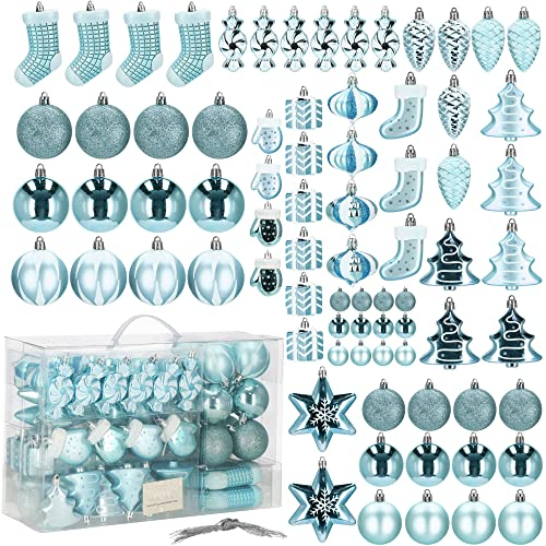 SPRINGOS Weihnachtsbaumkugeln 77 Stück Blau Tannenbaumkugeln-Set Dekoration für Weihnachten Party Hochzeit Ornamente Zapfen Bonbons Geschenkpäckchen Sterne Tannenbäume