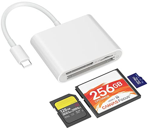 USB C CF/SD 4.0/MicroSD Card Reader,Tiansong 3-Slot UHS-II Type C Memory Card Adapter Thunderbolt USB 3.0 Compact Flash TF Card Reader for iPad Pro MacBook Air/Pro Android OTG Tablet/Phone(White)