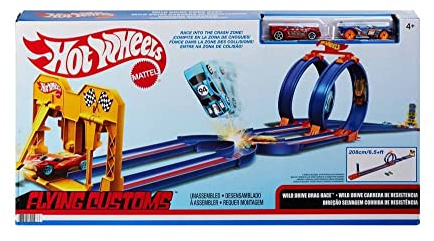Hot Wheels Flying Customs Wild Drive Drag Race Track Set