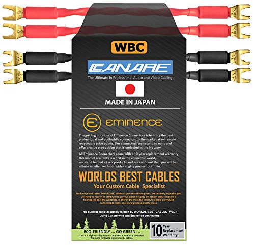 WORLDS BEST CABLES 4 Units - 20 CM - Canare 4S11 – Audiophile Grade - 11AWG - HiFi Speaker Jumper Cable Terminated with Gold Spade Connectors
