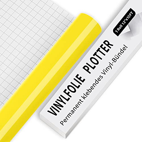 IModeur Vinylfolie Plotter - 30,5 x 305 cm Glänzend Gelb Plotterfolie selbstklebend Vinyl, Gelb Plotterfolie Vinyl Für Cricut, Silhouette Cameo, die meisten Schneidemaschine