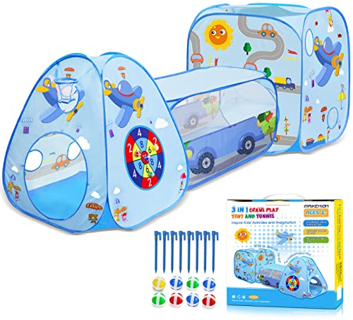 MAIKEHIGH Tienda Campaña Infantil, 3 en 1 Pop Up Parque de Bolas con Tunel para Niños Pequeños Piscina de Bolas Plegable para Interior y Exterior Regalo para Niños Bebé Niñas Niños