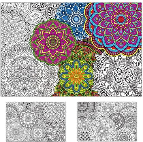 Riesige Mandala-Poster zum Ausmalen, 99,1 x 66 cm, Jumbo-Mandala-Malvorlage für Kinder, Teenager, Erwachsene, große Maltischdecke, riesige Kunsthandwerk Aktivität für Frühling, Klassenzimmer, Wand,