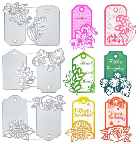 INFUNLY Etiketten-Stanzform für Kartenherstellung, Frühlingsblumen, Metall-Stanzform, Sonnenblume, Lesezeichen, Etiketten, Prägeschablonen für DIY, Scrapbooking, Dekoration, St. Patrick's Day, Ostern