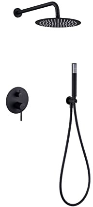 MICE - Ensemble de douche encastré mural monocommande à 2 voies - robinetterie salle de bain couleur noir mat - kit de douche encastré mural